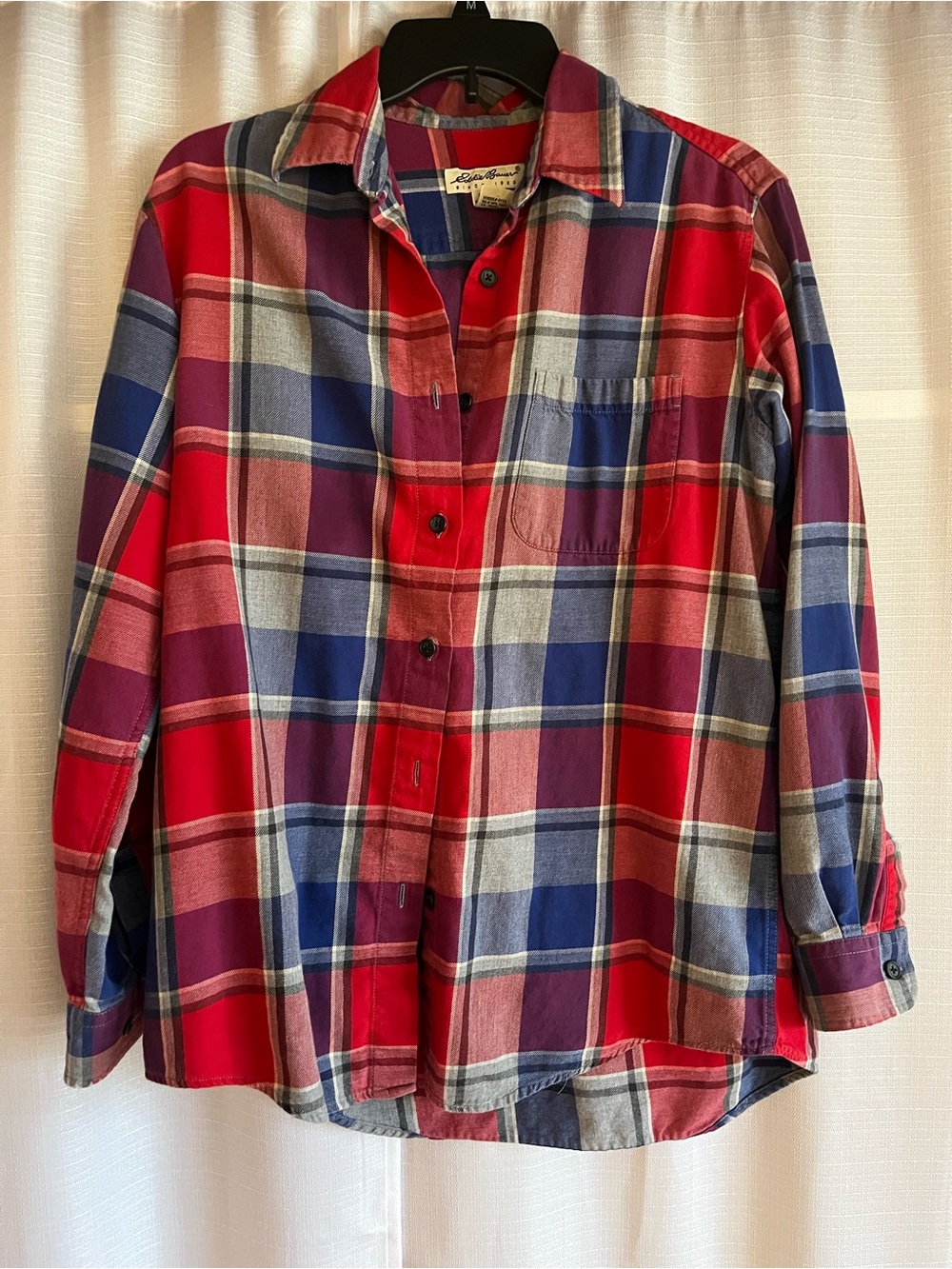 Eddie Bauer Red and Navy Plaid Women's Button-Up 100% Cotton